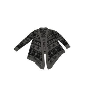 Disney Nightmare Before Christmas Sweater Women L Black Gray Open Front Cardigan